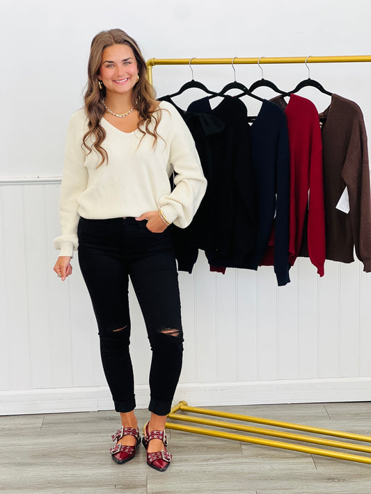 Back Bow Tie Sweater Knit Top (Reg.)-5 Colors