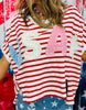 Red/Ivory Stripe Pearl USA Patch Oversized Top (Reg.)