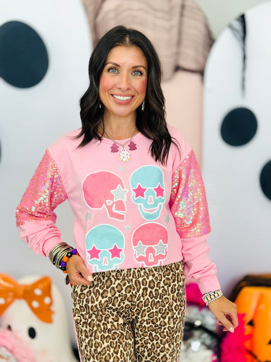 Pink Candy Skull Long Sleeve Top (Reg. and Plus)
