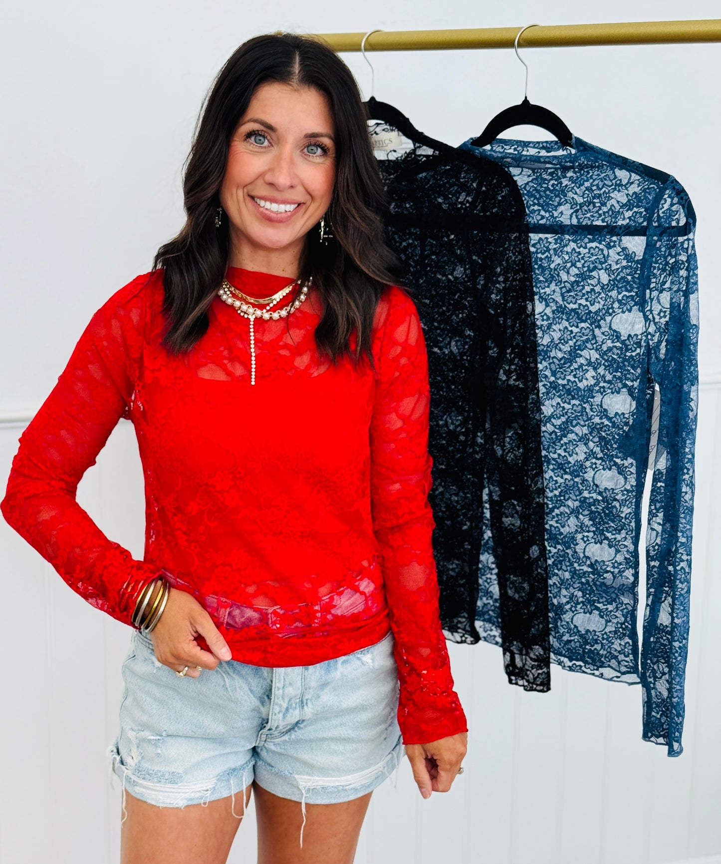 Floral Lace LS Mesh Top Remix (Reg & Plus)-3 Colors