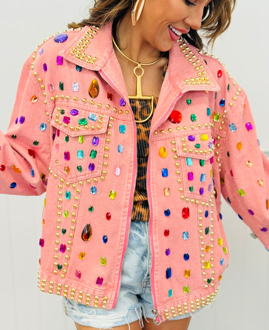 Pink Multi Rhinestone Studded Jacket (Reg.)