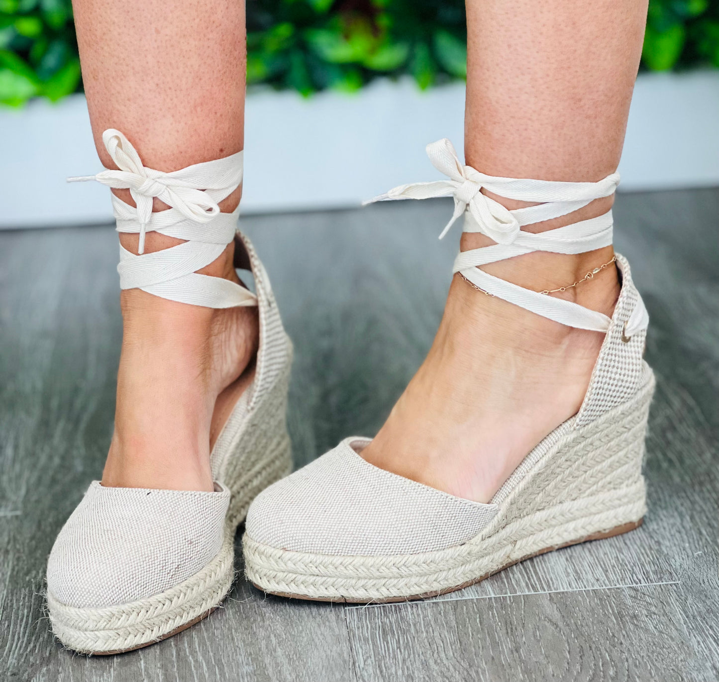 Beige Linen Lift You Up Wedge Sandals