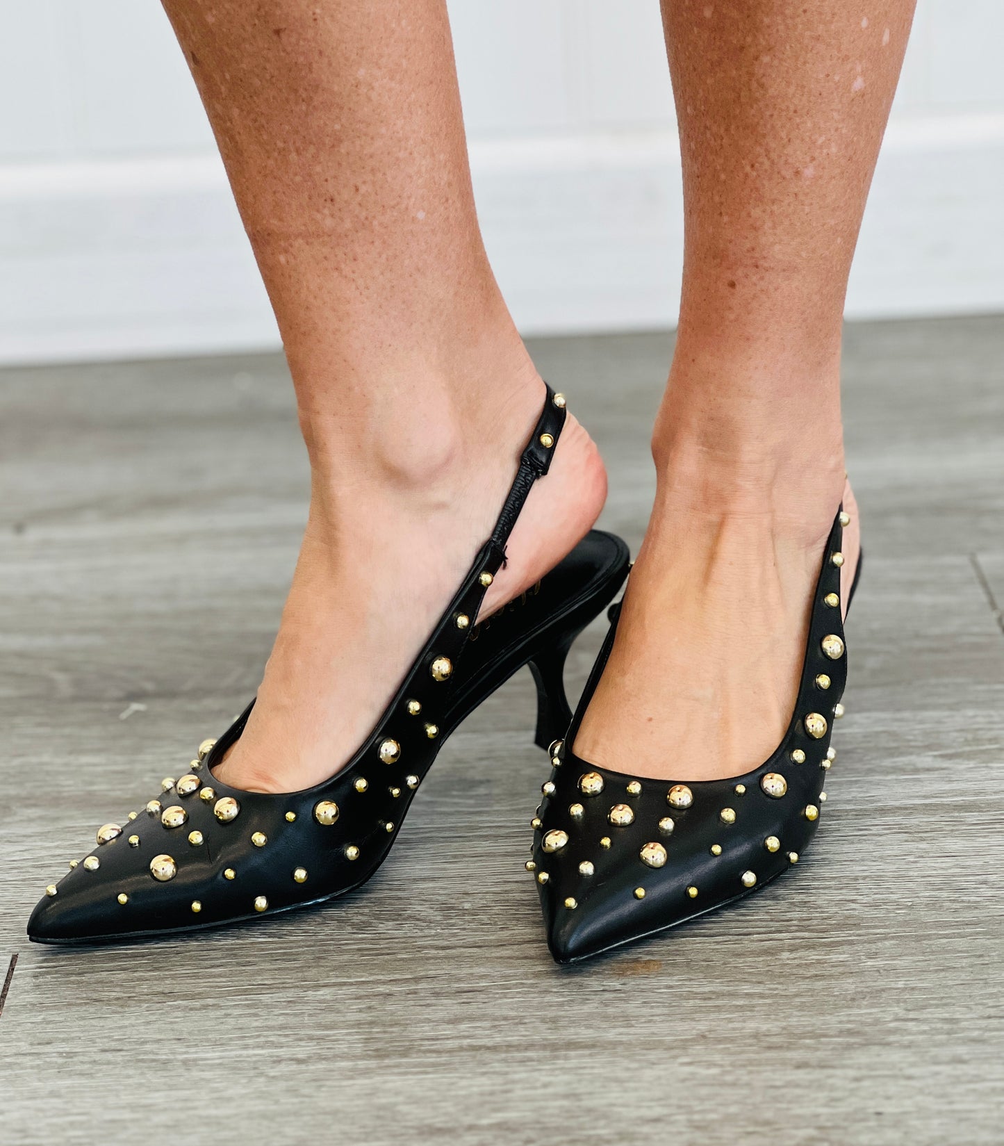 Black Studded Muse Slingback Heels