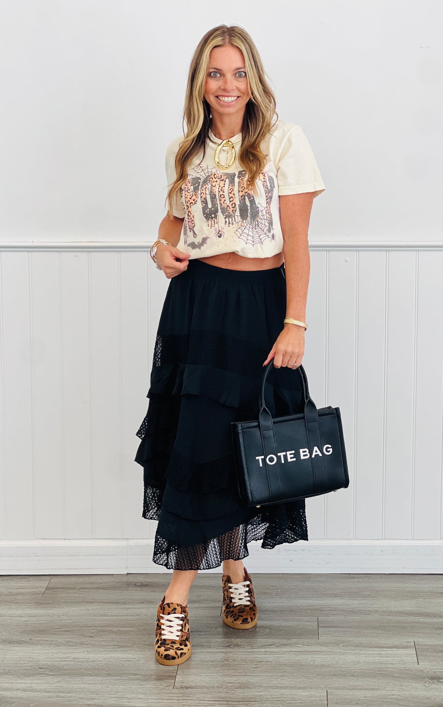 Black Crochet Mix Ruffled Maxi Skirt (Reg & Plus)