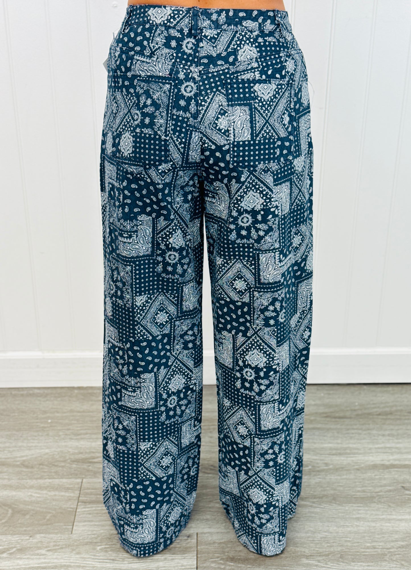 Denim/White Paisley Wide Leg Jeans (Reg.)