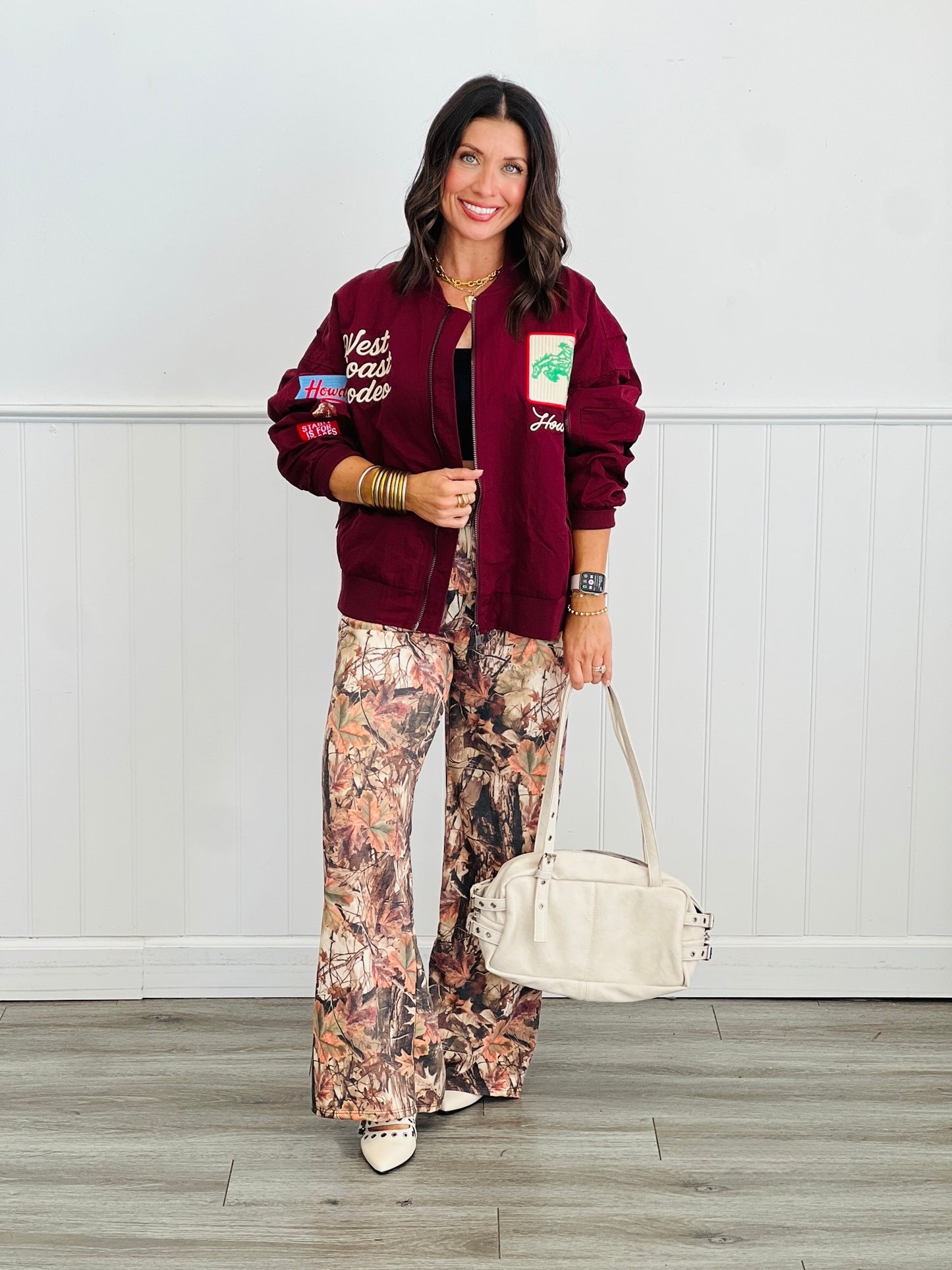 Burgundy West Coast Rodeo Embroidered Bomber Jacket (Reg & Plus)