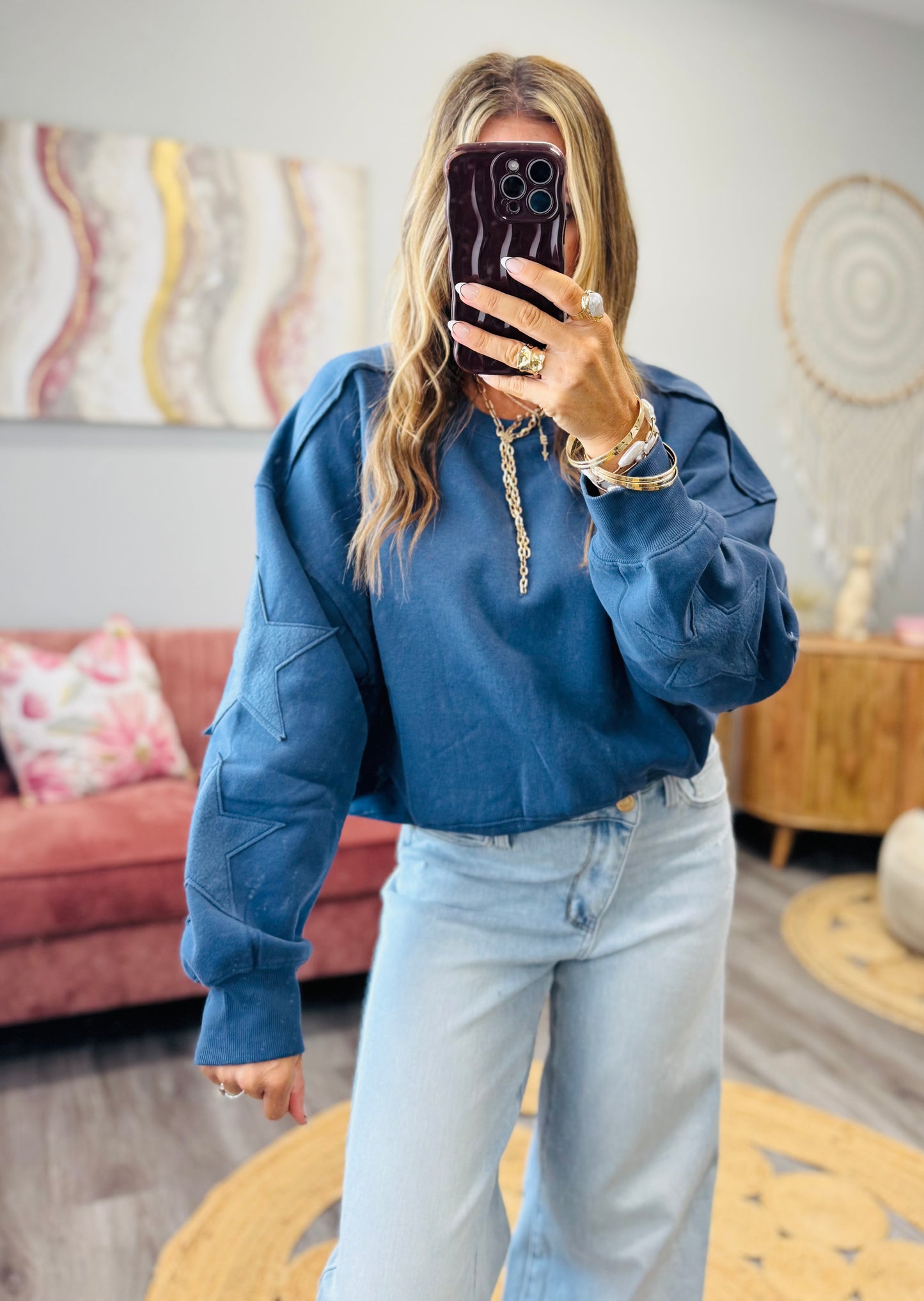 Star Patch Oversized Sweatshirt (Reg.)-2 Colors