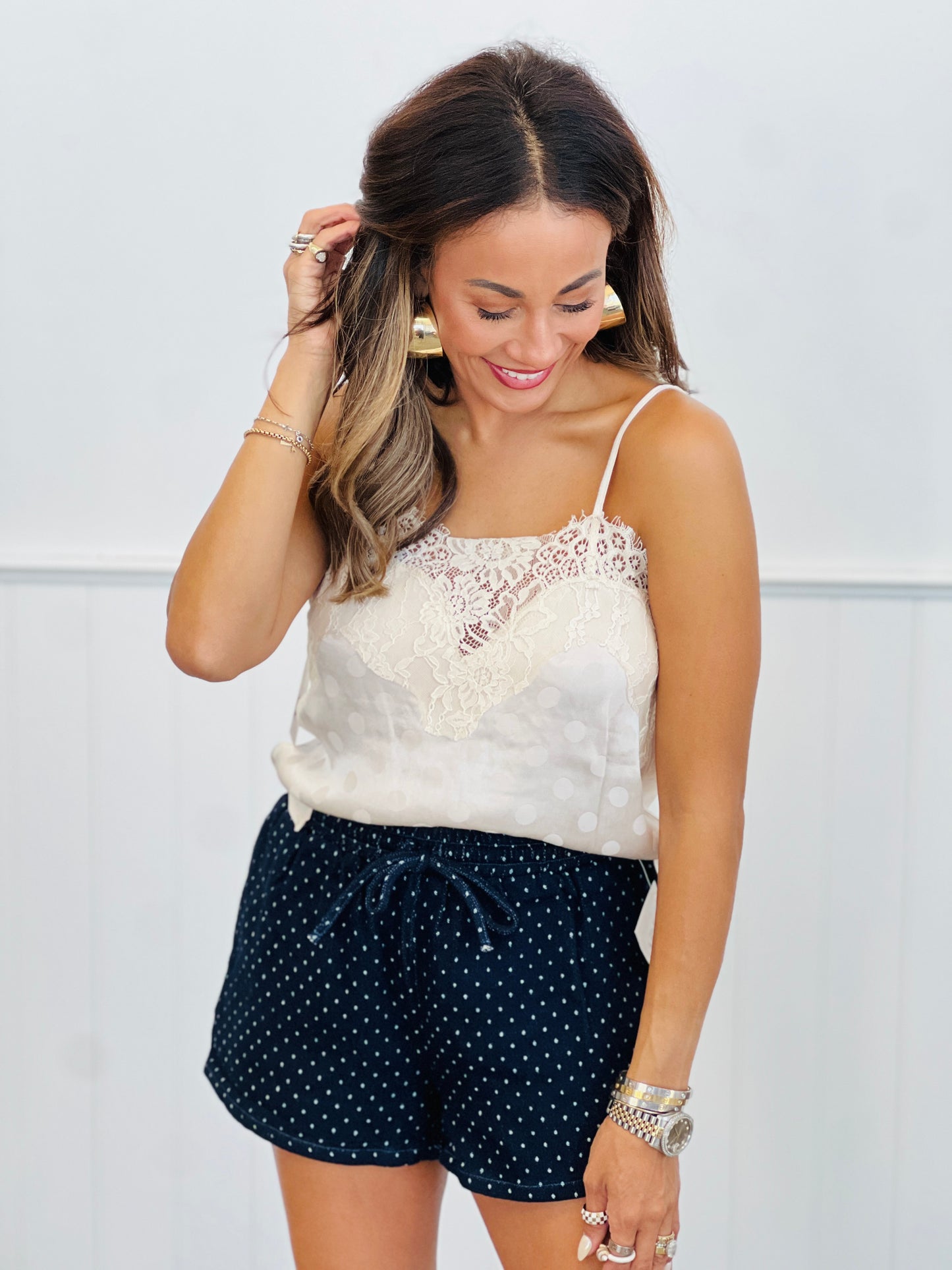 Silkveil Dot Lace Cami Top (Reg.)-3 Colors