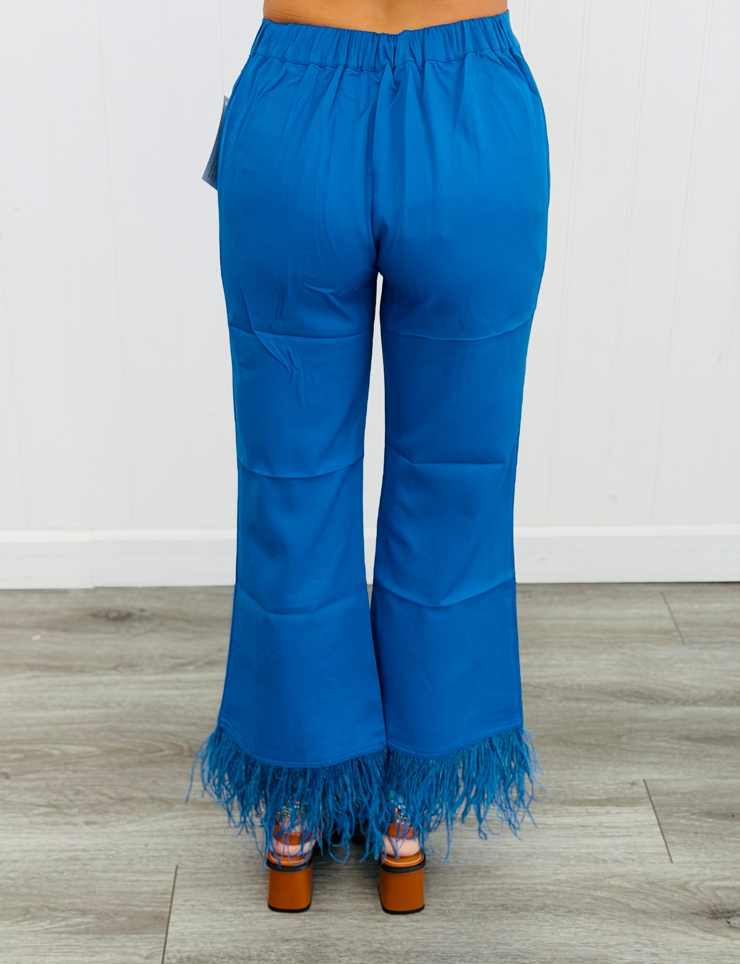 Royal Blue Feather Trim Flare Pants (Reg.)