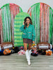 Queen Of Sparkles Green Striped Football Player Button Up Top (Reg. and Plus)
