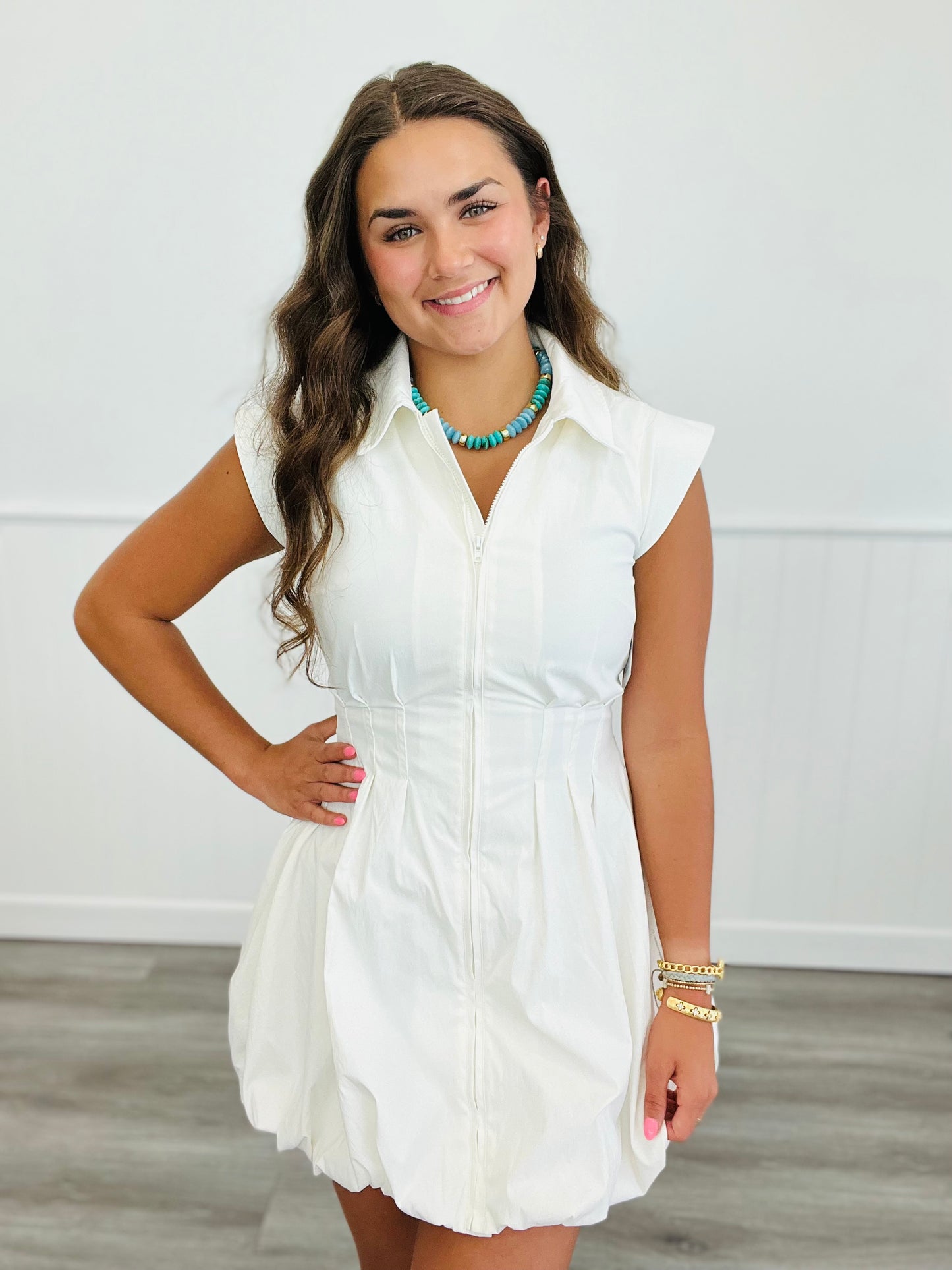 Off White Bubble Hem Corset Mini Dress (Reg.)