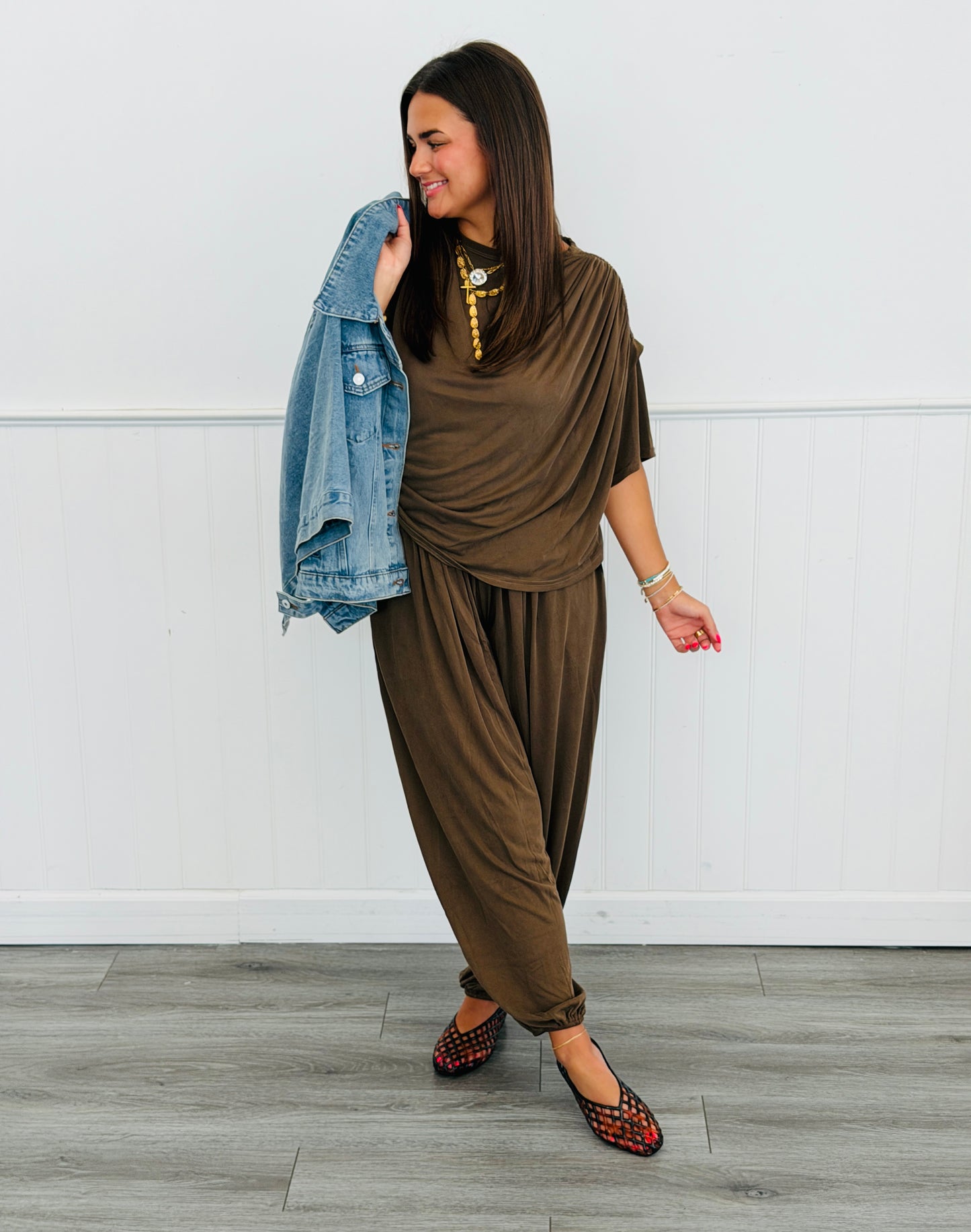 Brown Emery Smocked Harem Pants (Reg.)