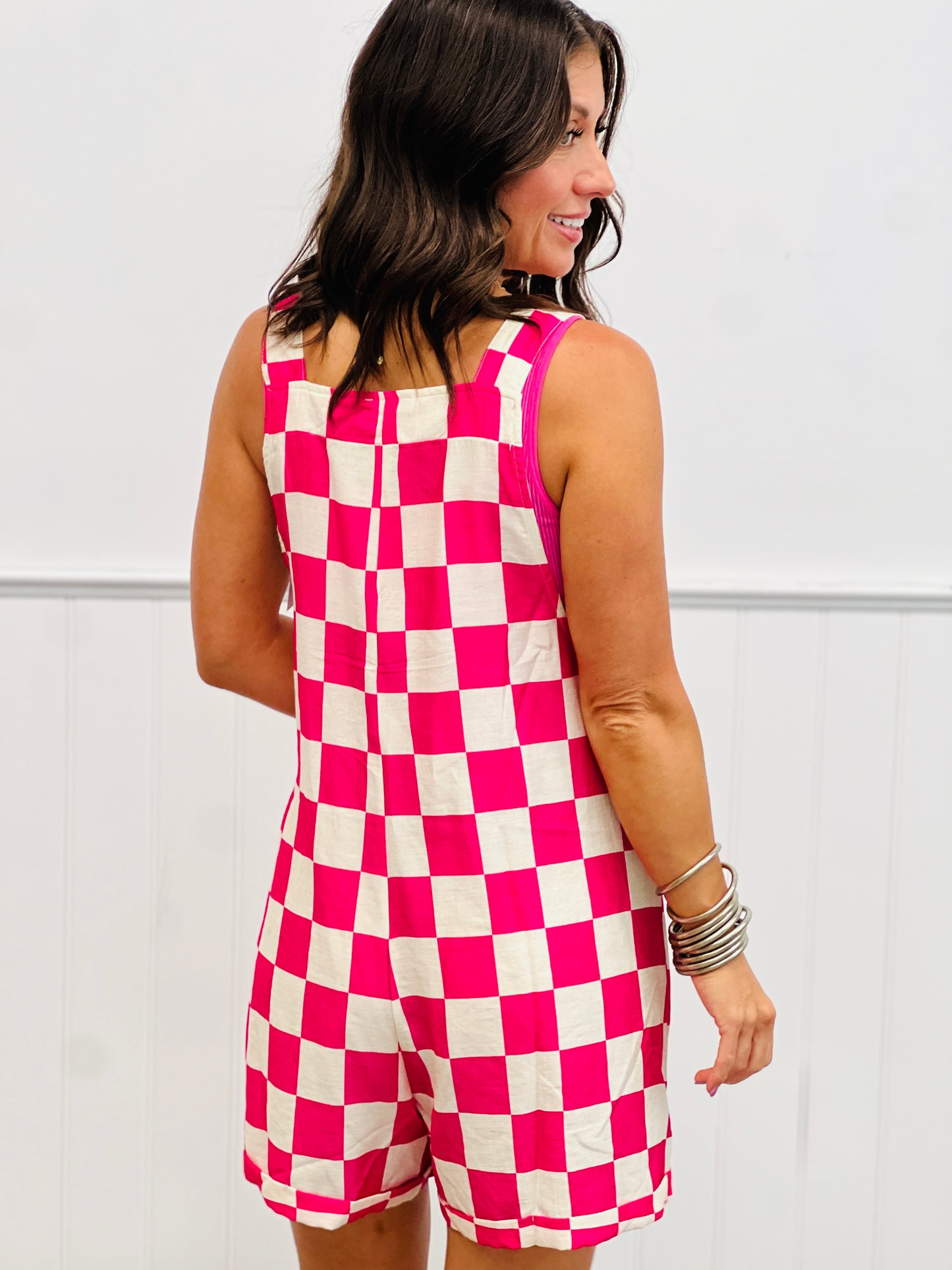 Fuchsia/Cream Checkered Overalls (Reg.)