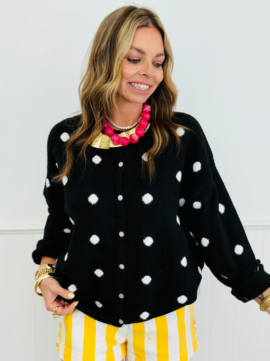 Black/White Polka Dot Button Up Sweater Cardigan (Reg.)