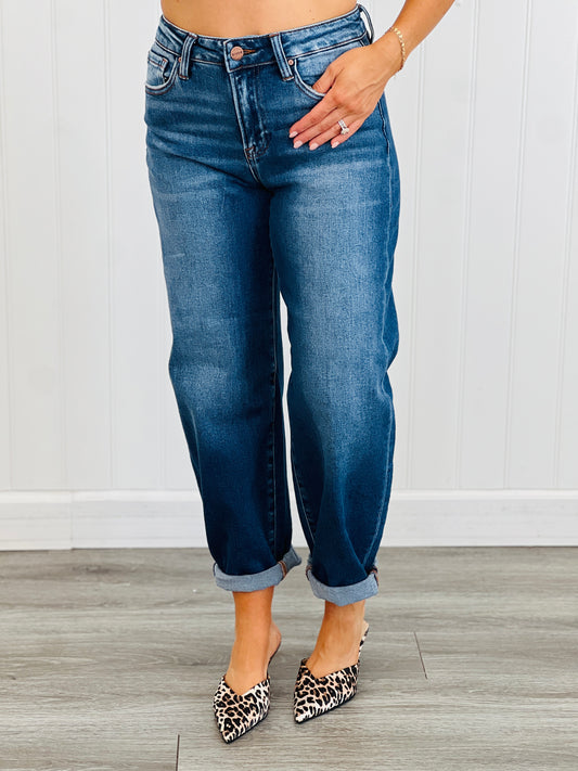 Risen Dark Just The Right Shade Barrel Cuffed Jeans (Reg & Plus)