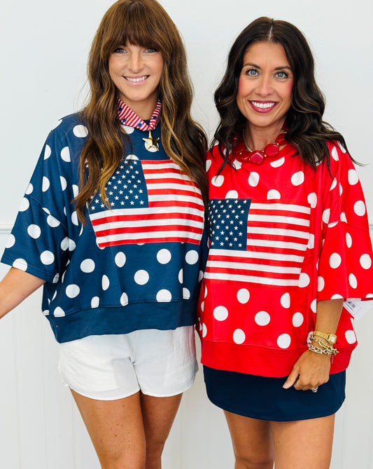 Polka Dot USA Flag Graphic Top (Reg.) - 2 Colors