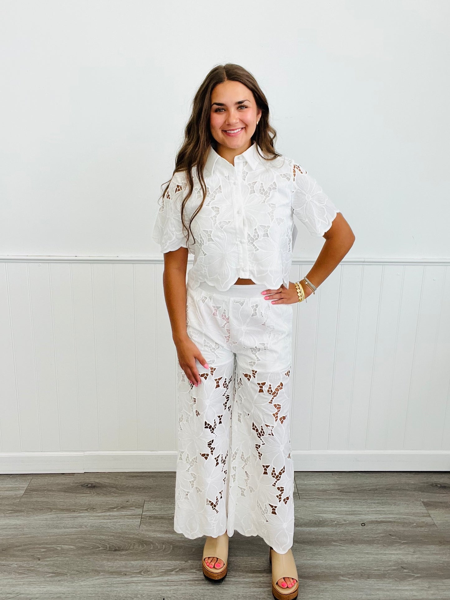 Soft White Floral Lace Pants (Reg.)