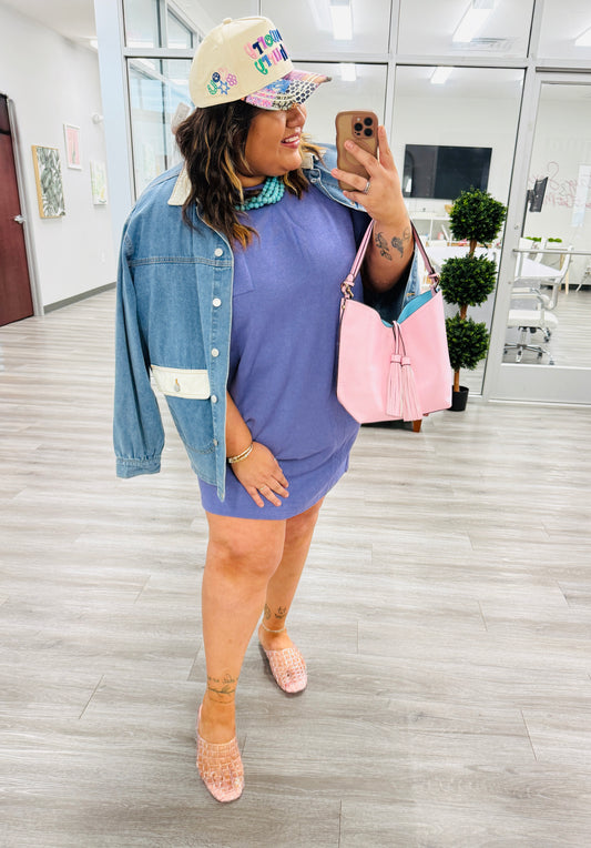 Purple Ribbed Shirt Mini Dress (Reg. and Plus