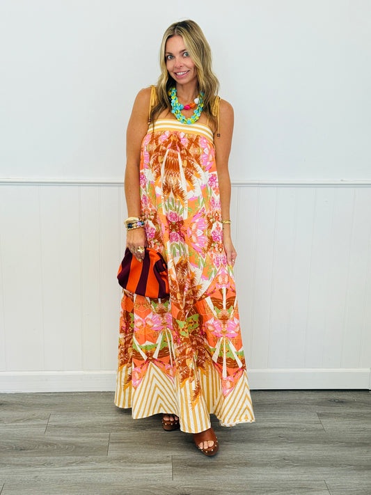 Orange/Pink Printed Maxi Dress (Reg.)
