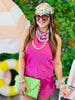 Fuchsia Satin Open Back Halter Top (Reg.)