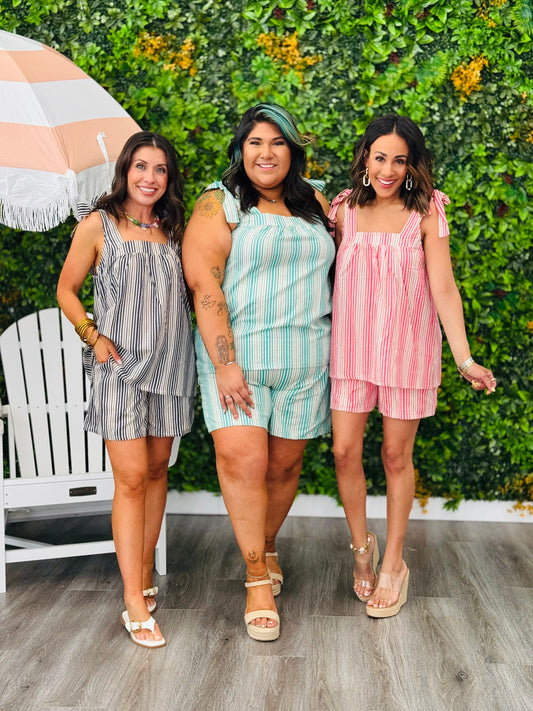 Striped Sleeveless Top And Shorts Set (Reg. & Plus)- 3 Colors