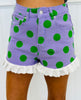 Purple Polka Dot Denim Ruffle Shorts (Reg.)
