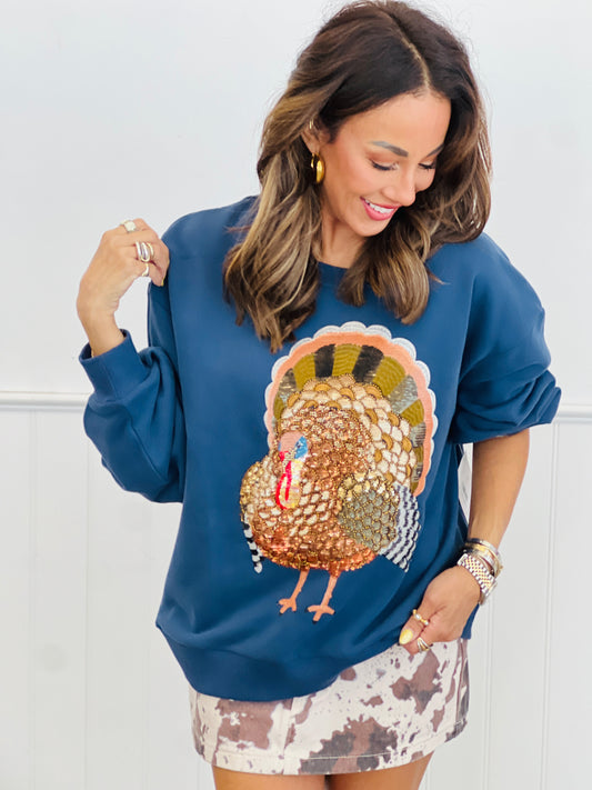 Queen Of Sparkles Navy Big Turkey Sweatshirt (Reg. and Plus)