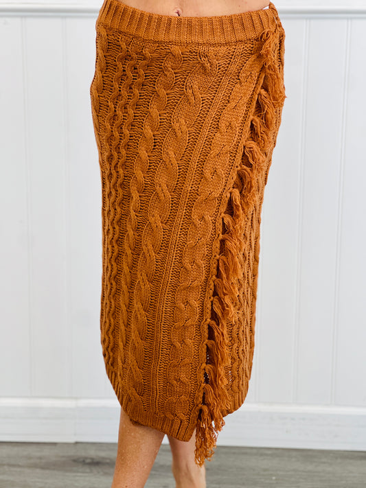 Camel Cable Knit Fringe Midi Skirt (Reg.)