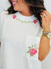 Ivory Embroidered Floral Pocket Tee Top (Reg & Plus)