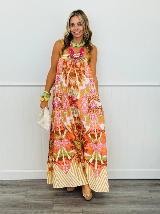 Orange/Pink Printed Maxi Dress (Reg.)