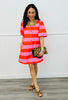 Pink Striped Square Neck Button Down Mini Dress (Reg & Plus)