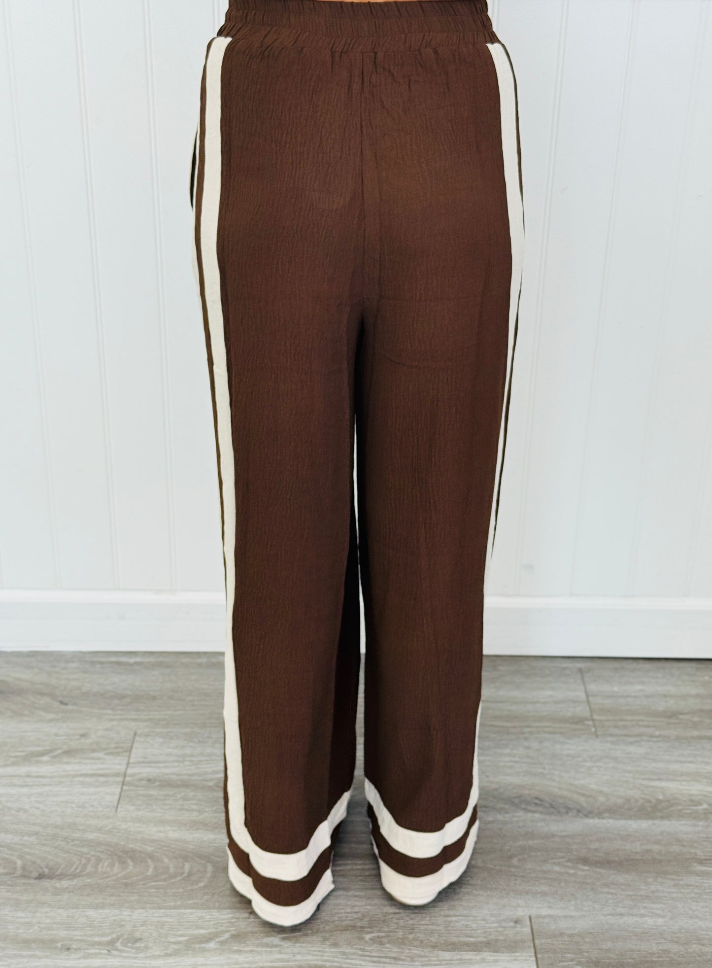 Chocolate Contrast Stripe Shirt & Pants Set (Reg & Plus)