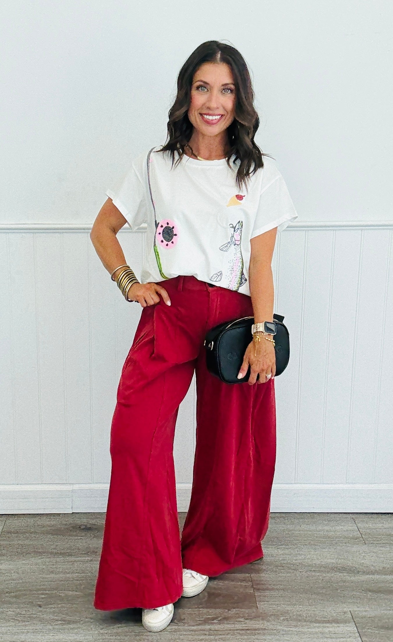 Wine High Waisted Wide Leg Pants (Reg. and Plus)