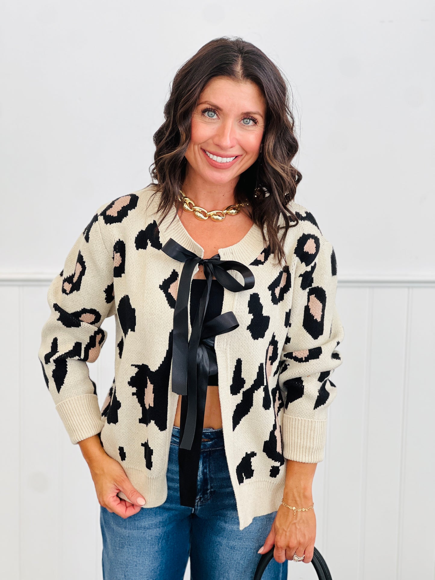 Duo Front Tie Leopard Sweater Cardigan (Reg)-2 Colors