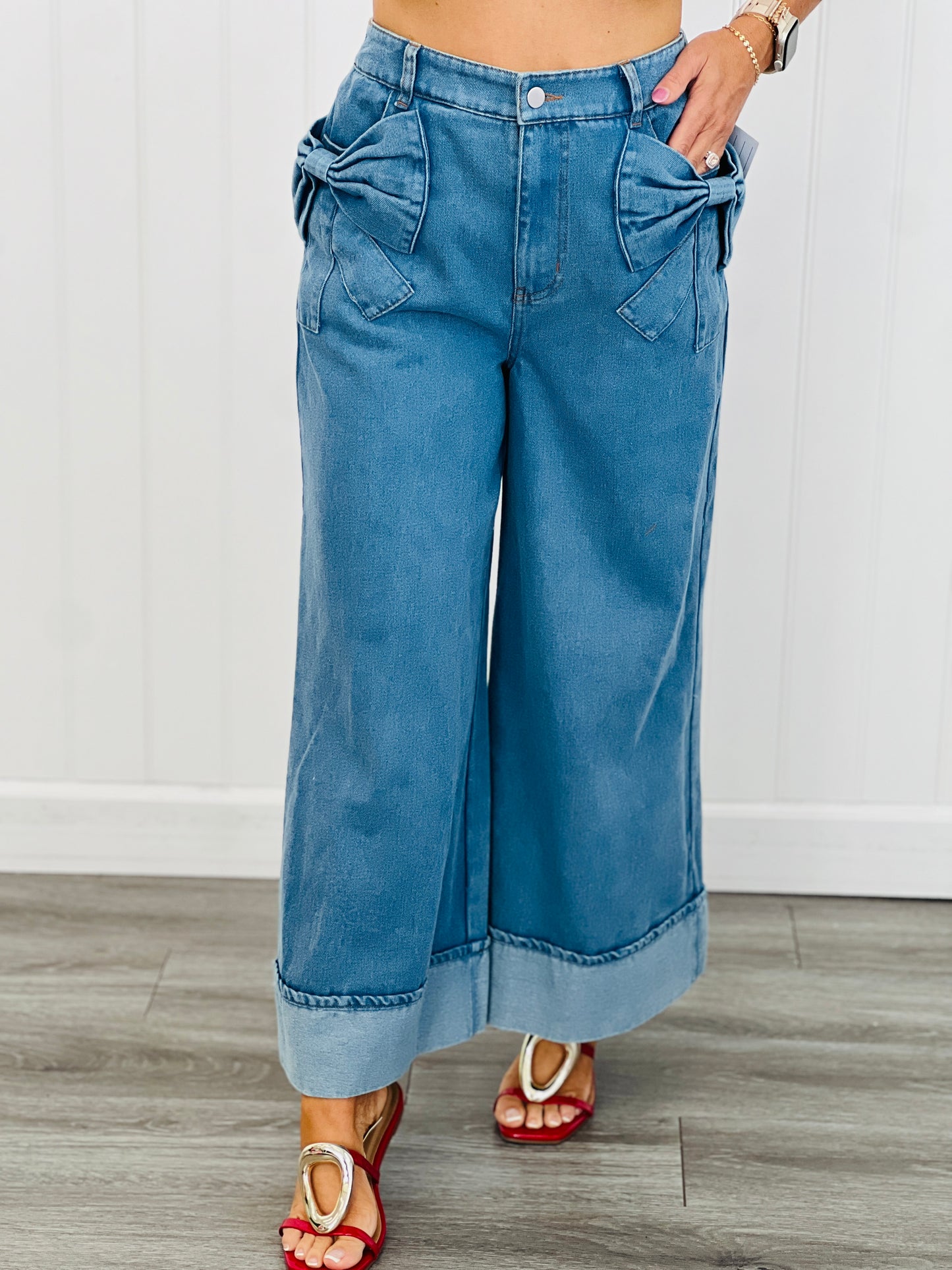 Washed Denim Bow Pocket Pants (Reg. & Plus)