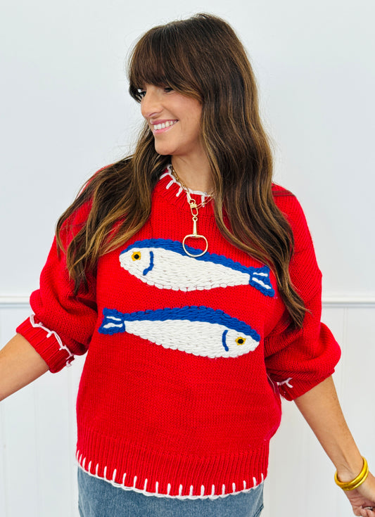 Red Fish Embroidered Knit Sweater (Reg.)