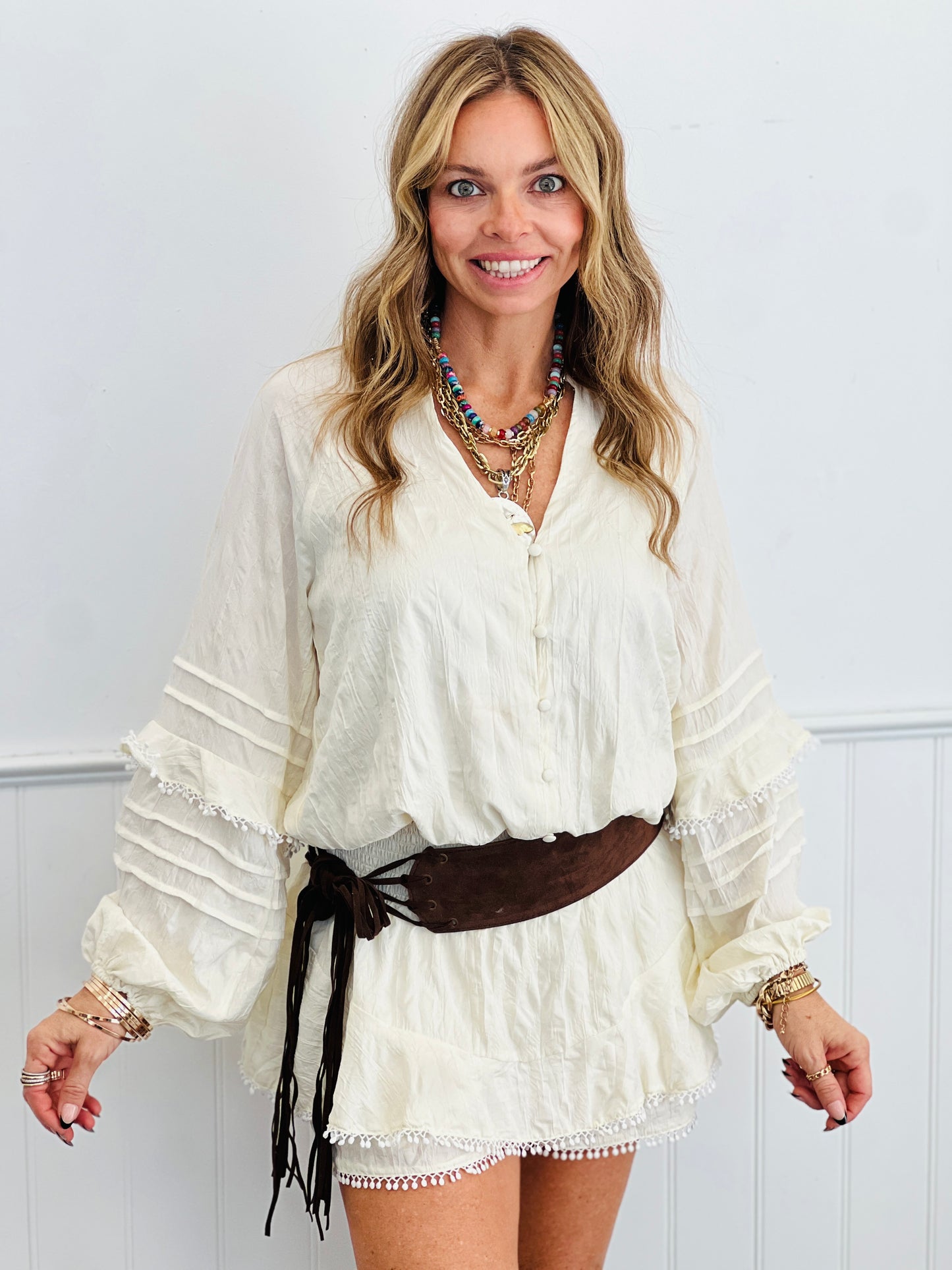 Ivory Button Down Detail Romper (Reg.)