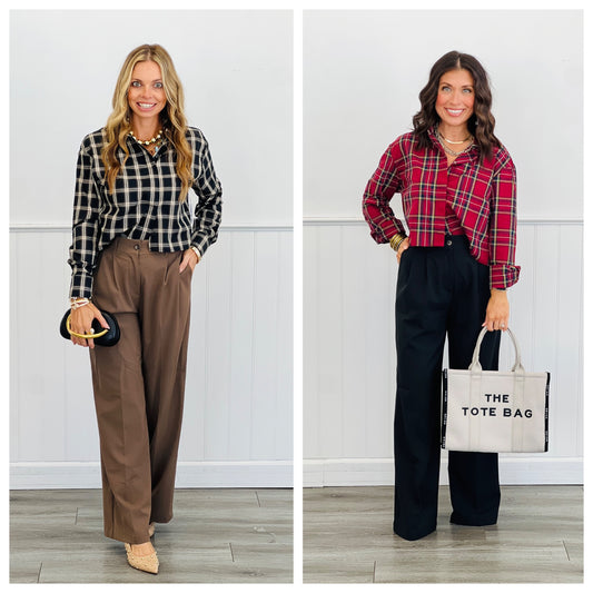 Wide Leg Perfectly Pleated Pants (Reg)-2 Colors