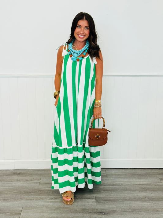 Green & White Vertical Stripe Maxi Dress (Reg & Plus)