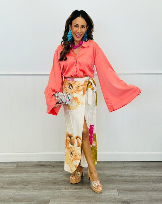 Floral Front Wrap Maxi Skirt (Reg. and Plus)