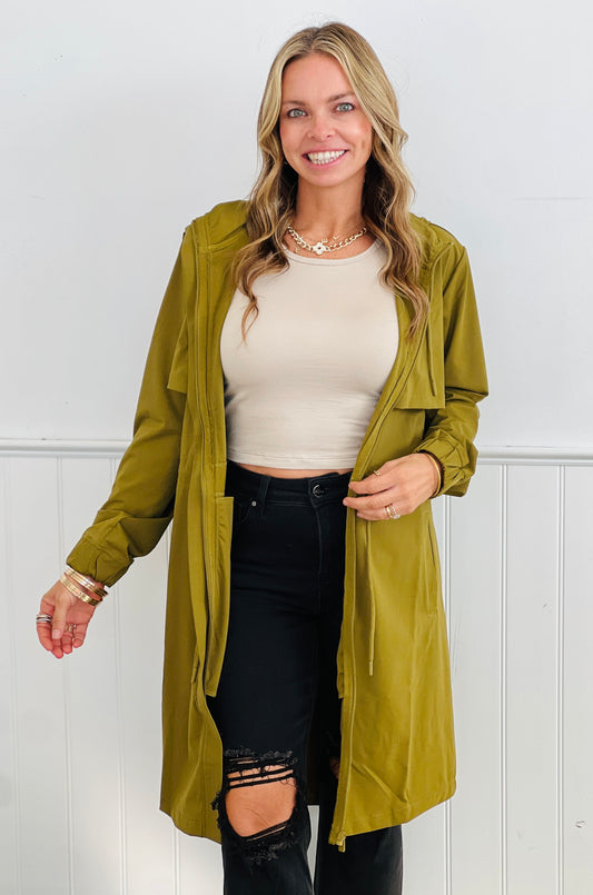 Camo Green Hoodie Trench Coat (Reg.)