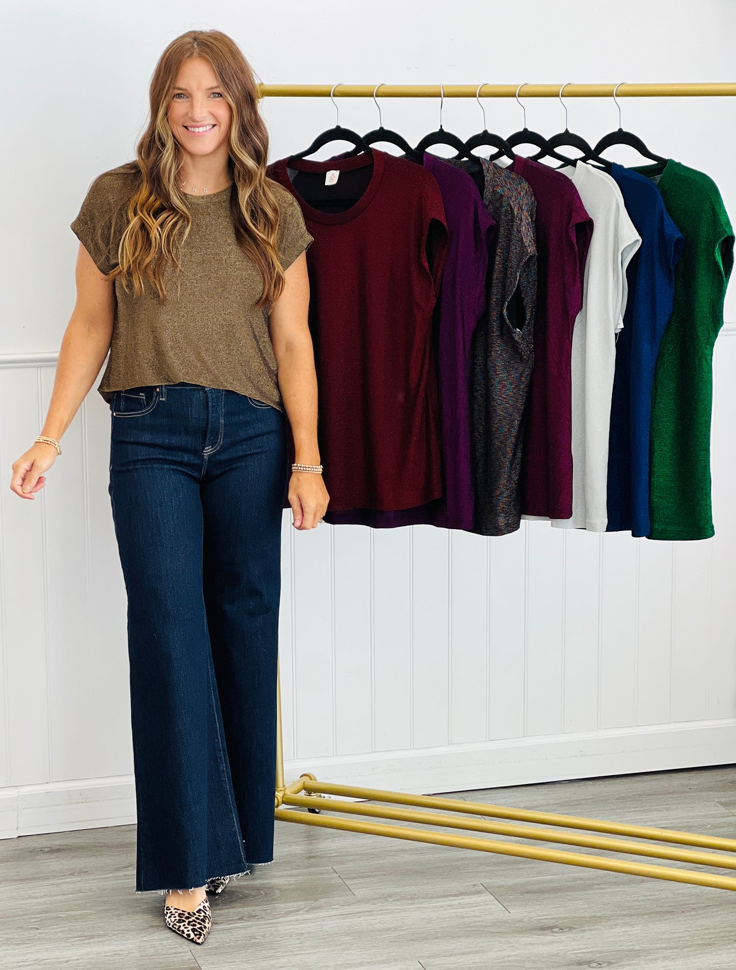 Shimmer Round Neck Short Sleeve Top (Reg. and Plus) - 8 Colors