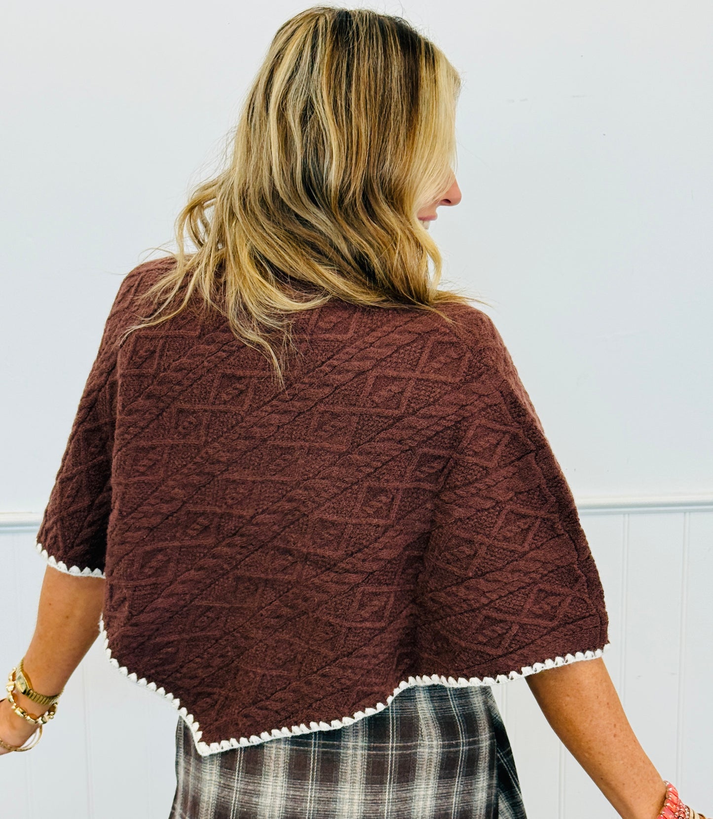 Brown Cable Knit Sweater Poncho Top (Reg.)