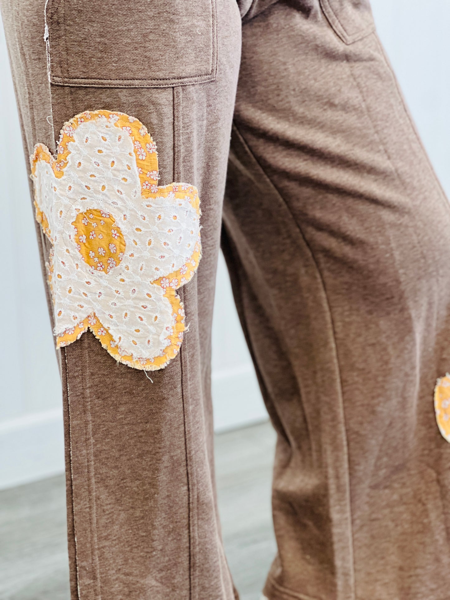 Mocha Floral Patch Pants (Reg & Plus)