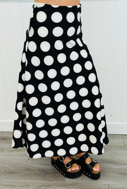 Black Polka Dot Print Midi Skirt (Reg. and Plus)