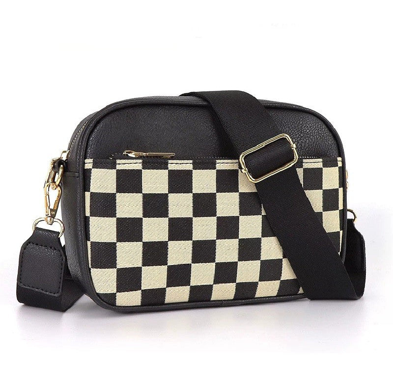 Black Checkered Crossbody Camera Bag