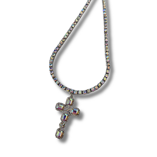 Heavenly Glam Cross Necklace in Iridescent
