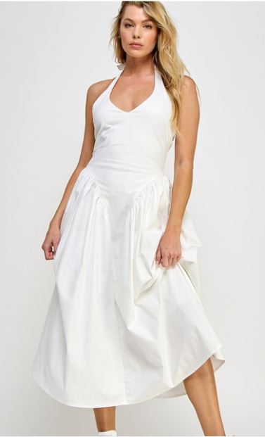 White Wonder Halter Midi Dress (Reg)