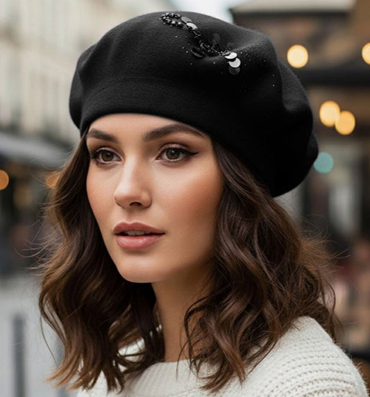 Sequin Rhinestone Embellished Beret-2 Colors