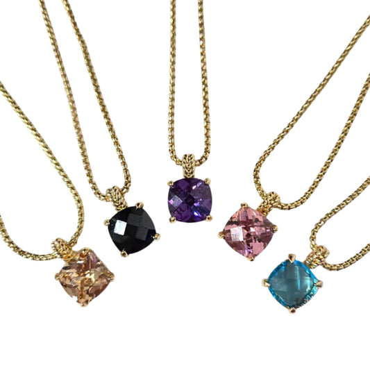 Cushion Cut Gem Necklace (5 colors)